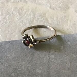 Sterling Silver Floral Ring with Red Crystal